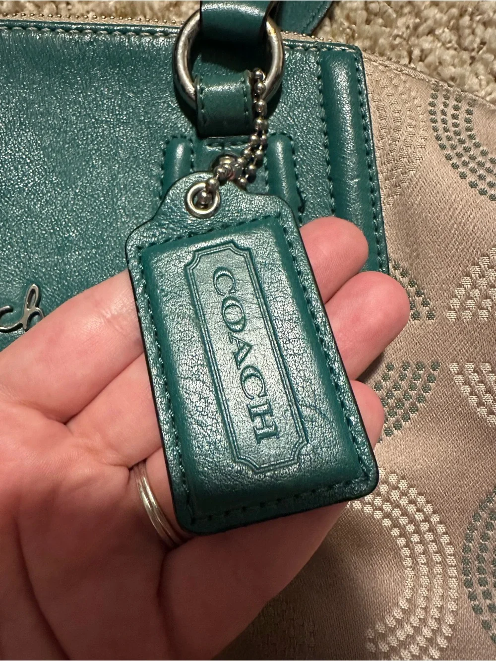 Coach Ashley Dotted Op Art Green Beige Shoulder Crossbody Bag Lilac Lining